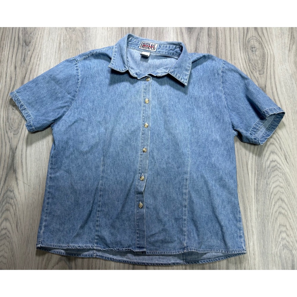 Bill Blass Womens Vintage Denim Button‎ Up Shirt 100% Cotton L Medium Wash Blue